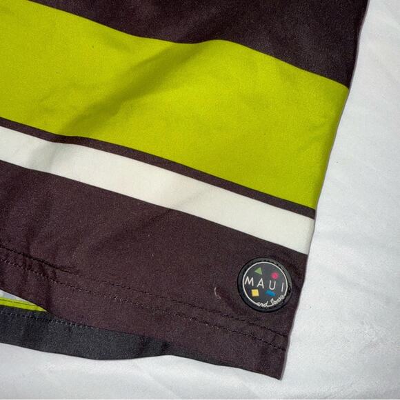 Maui & Sons Green and Black Striped Swim Shorts - Picture 4 of 4